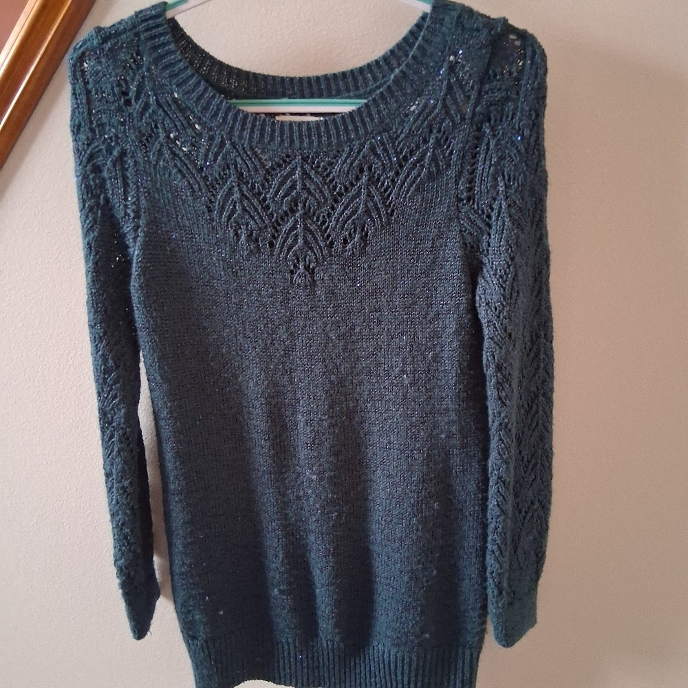 Maurices Teal Knit Sweater With Sequins Size Medium Oversize Large Fit